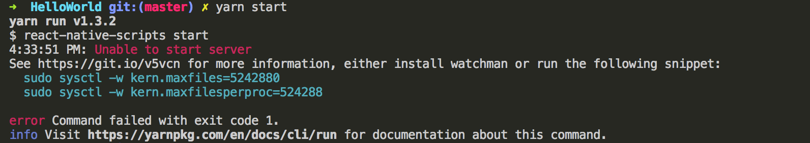 yarn start error